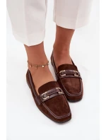 Mokasyny Loafersy Damskie Z Ozdobnym Elementem Czekoladowe Evelora