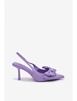 Dámské sandály na podpatku s mašlí fialové Petrella