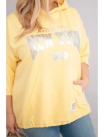 Dámska mikina Plus Size s kapucňou a klokaním vreckom žltá