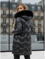 Dámska zimná bunda ELECIO dlhá prešívaná s kapucňou čierna FashionStreet TY5178z