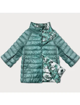 Dámska obojstranná bunda s 3/4 rukávmi v tmavom mätovo-kvetinovom odtieni Minority (M23-7009-253) Dámska obojstranná bunda s 3/4 rukávmi v tmavom mätovo-kvetinovom odtieni Minority (M23-7009-253)