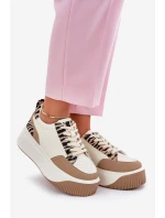Sneakersy Damskie Na Masywnej Platformie Zebra Beżowe Tamorniel