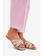 Klapki Damskie Płaskie Z Przeplatającymi Się Paskami Beżowe Acimine