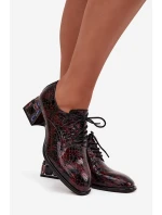 Skórzane Lakierowane Półbuty Damskie Na Obcasie Z Kryształkami Artiker 57C0073 Bordowe