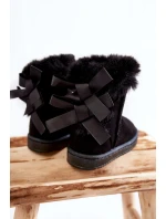 Dziecięce Ocieplane Botki Z Kokardkami Śniegowce Czarne Funky