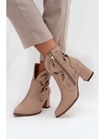 Skórzane Ażurowe Botki Damskie Na Słupku Zazoo 3647 Jasnobeżowe Skórzane Ażurowe Botki Damskie Na Słupku Zazoo 3647 Jasnobeżowe