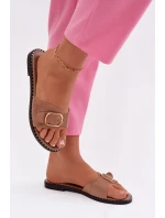 Dámské nazouváky na nízkém podpatku se zlatou sponou Camel Selivelle