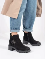 Jedinečné dámske čierne členkové topánky na širokom podpätku