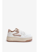 Damskie Sneakersy Z Eko Skóry Na Platformie Biało-Beżowe Henizore