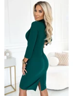 237-5 KELLY Elegantné šaty s obálkovým výstrihom - ZELENÉ