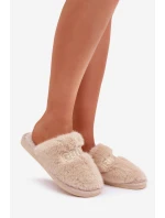 Kapcie Damskie Z Futerkiem I Napisem Beżowe Kalelia