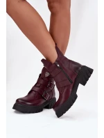 Dámske kožené zateplené čižmy s prackami a ozdobnými detailmi Zazoo 60482 burgundy