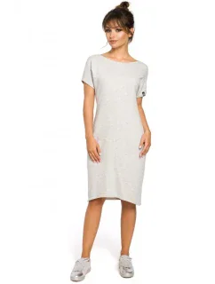 B050 Midi šaty s vreckami vo šve - svetlosivé