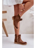 Niskie Botki Damskie Na Płaskim Obcasie Zamszowe Lewski 3624 Brązowe