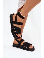 Eko Zamszowe Sandały Damskie Z Rzepami Czarne Valpera