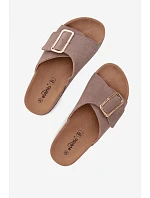 Kožené semišové dámské pantofle s přezkou tmavě béžové Beryl