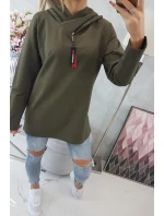 Tunika na zips s kapucňou Oversize khaki farba Tunika na zips s kapucňou Oversize khaki farba