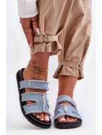 Damskie Klapki Materiałowe Na Rzep Niebieskie Lamirose