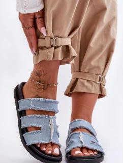 Damskie Klapki Materiałowe Na Rzep Niebieskie Lamirose