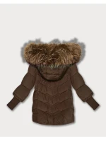 Dámska zimná bunda s pletenými rebrovanými manžetami Goodlookin Brown (KK60615) Dámska zimná bunda s pletenými rebrovanými manžetami Goodlookin Brown (KK60615)