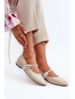 Skórzane Baleriny Damskie Na Płaskim Obcasie Laura Messi 2774 Beżowe