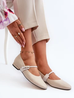 Skórzane Baleriny Damskie Na Płaskim Obcasie Laura Messi 2774 Beżowe