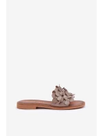 Zazoo 40381 Damskie Skórzane Klapki Na Płaskim Obcasie Taupe Zazoo 40381 Damskie Skórzane Klapki Na Płaskim Obcasie Taupe