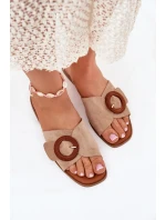 Klapki Damskie Na Płaskim Obcasie Z Klamrą Beżowe Lanoni