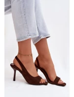 Dámské sandály na podpatku z eko semiše čokoládové Calvoria