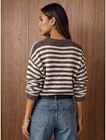 Dámsky oversize kardigán s pruhmi v farbe fango-béžovej, FashionStreet MY2641