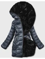 Dámska obojstranná bunda s kožušinou v grafitovej farbe (b8052-70) Dámska obojstranná bunda s kožušinou v grafitovej farbe (b8052-70)