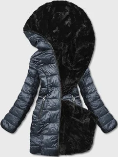 Dámska obojstranná bunda - kožuch v grafitovej farbe (b8052-70)