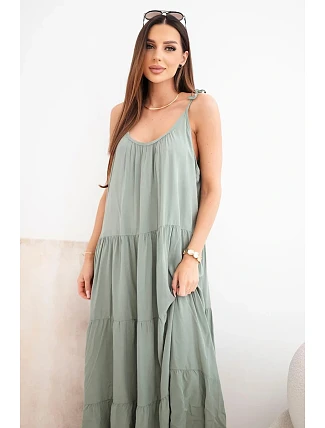 Dámske viskózové šaty na khaki ramienka
