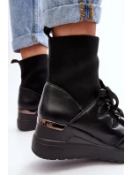 Damskie Botki Na Koturnie Ze Skarpetą Czarne Helladina