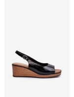 Damskie Lakierowane Sandały Na Koturnie Sergio Leone SK301 Czarne