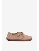 Barefoot Dámske kožené semišové poltopánky s remienkami Zazoo N1271 Beige Barefoot Dámske kožené semišové poltopánky s remienkami Zazoo N1271 Beige