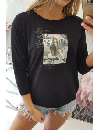 Blúzka s potlačou Star Style čierna Blúzka s potlačou Star Style čierna