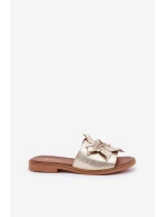 Klapki Z Ozdobą Skóra Naturalna Zazoo 3667 Złote