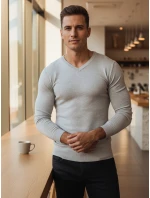 Svetlo šedý pánsky sveter s golierom FashionStreet WX2218