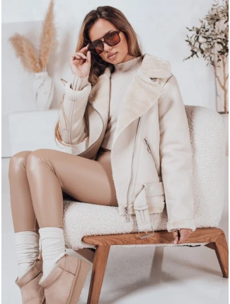 Dámska kožená bunda s ovčou kožušinou NORFDIMA biela FashionStreet TY4735