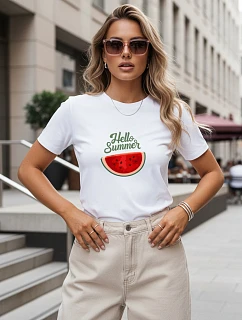 Dámske bavlnené tričko s letným potlačou, biele, FashionStreet NX8019RY