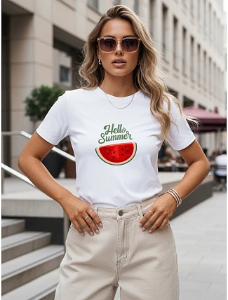 Dámske bavlnené tričko s letným potlačou, biele, FashionStreet NX8019RY Dámske bavlnené tričko s letným potlačou, biele, FashionStreet NX8019RY