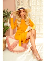 Dámske šaty v horčicovej farbe so širokým pásikom pre zaväzovanie 209-8