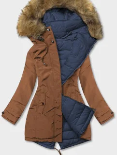 Dámska obojstranná zimná bunda karamelovo zelená (2M-21508)