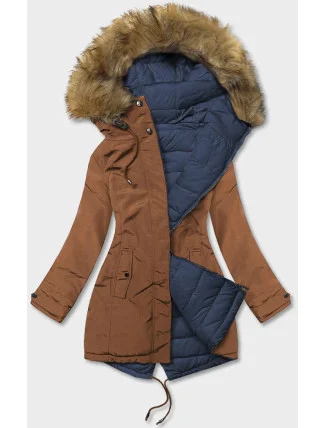 Dámska obojstranná zimná bunda karamelovo zelená (2M-21508)