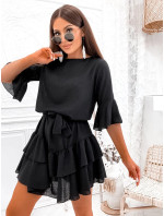 Čierne dámske bavlnené šaty s volánmi (8292)