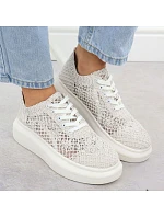 Dámske šnurovacie topánky na platforme biele Vinceza 17371