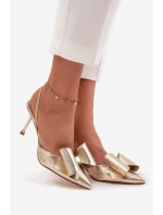 Szpilki Z Odkrytymi Piętami I Kokardką Złote Eklevia