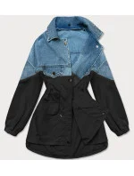 Svetlo modro-čierna voľná džínsová bunda z rôznych spojených materiálov (B9791-5001) Svetlo modro-čierna voľná džínsová bunda z rôznych spojených materiálov (B9791-5001)