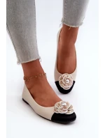 Baleriny Damskie Eko Skórzane Z Ozdobnym Detalem Beżowe Divinella